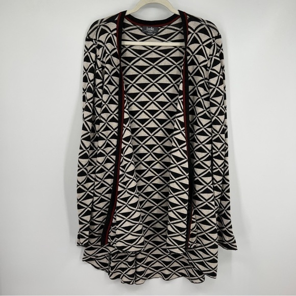Belle By Belldini Geometric Open Drape Knit Cotton-Blend Long Sleeves Cardigan - Picture 1 of 10